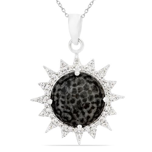 BUY NATURAL BLACK CORAL GEMSTONE PENDANT IN STERLING SILVER