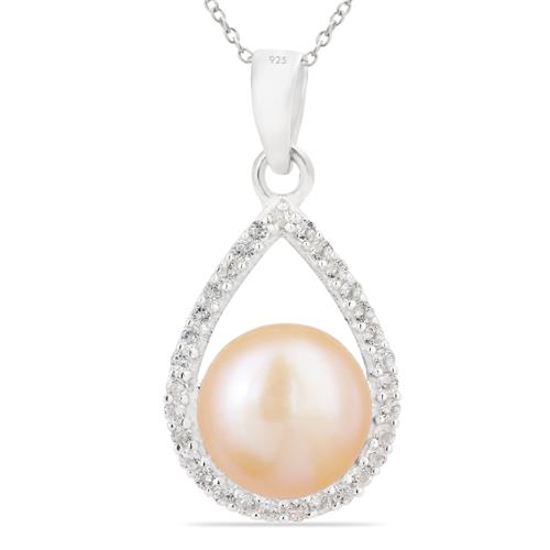 BUY STERLING SILVER NATURAL PEACH PEARL GEMSTONE  PENDANT