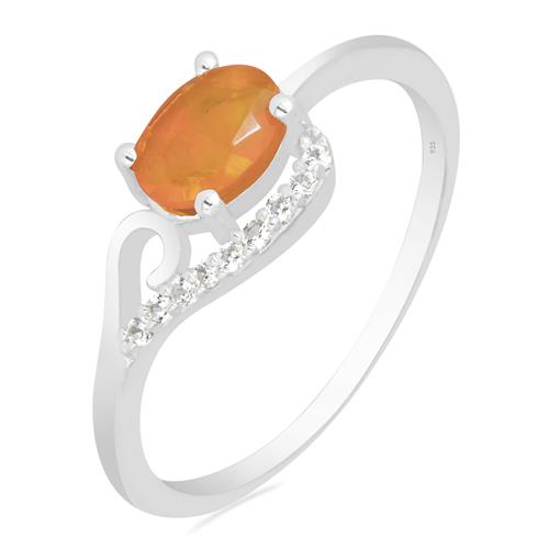 BUY REAL ORANGE ETHIOPIAN OPAL GEMSTONE CLASSIC RING IN 925 STERLING SILVER