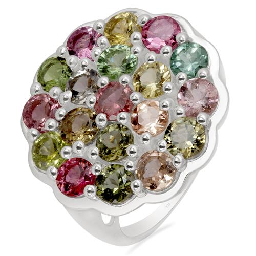 REAL MULTI TOURMALINE GEMSTONE CLUSTER RING IN 925 SILVER