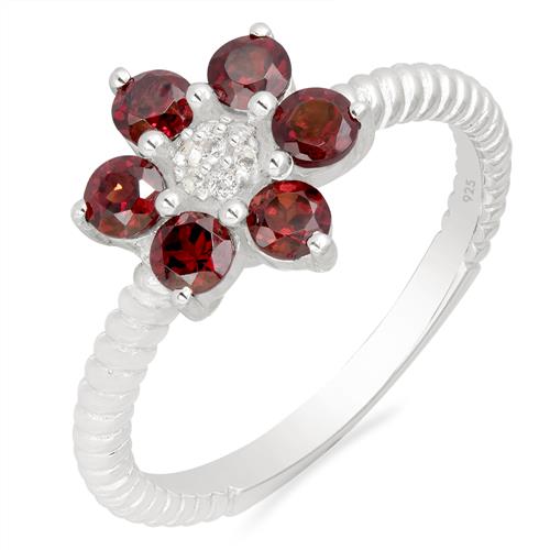 BUY 925 SILVER NATURAL GARNET GEMSTONE FLOWER RING