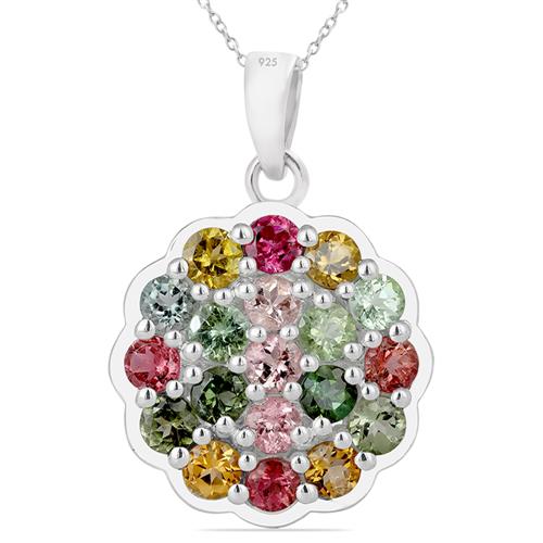 BUY REAL MULTI TOURMALINE GEMSTONE CLUSTER PENDANT IN 925 SILVER