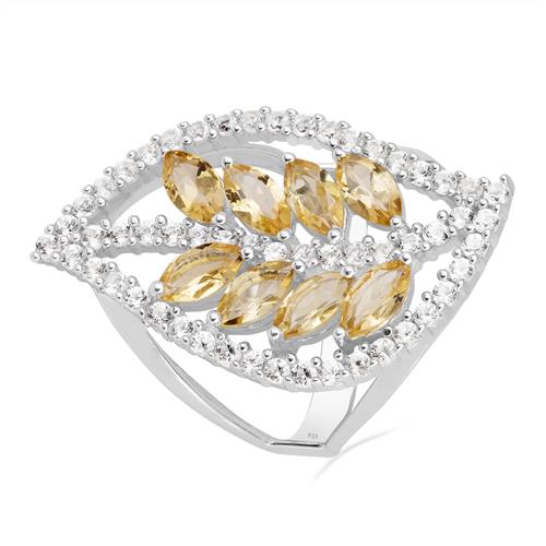 BUY REAL CITRINE GEMSTONE LEAF RING IN 925 SILVER