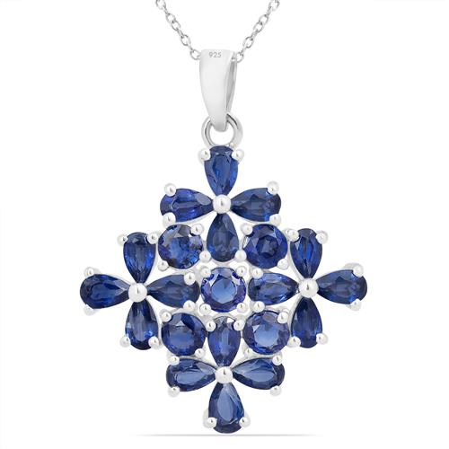 BUY STERLING SILVER NATURAL BLUE KYANITE GEMSTONE FLORAL PENDANT