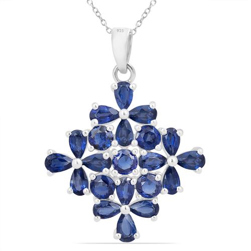 BUY STERLING SILVER NATURAL BLUE KYANITE GEMSTONE FLORAL PENDANT