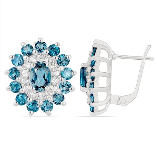 BUY NATURAL LONDON TOPAZ GEMSTONE EARRINGS IN 925 SILVER 