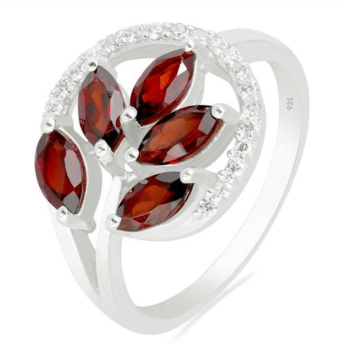 STERLING SILVER NATURAL GARNET GEMSTONE  LEAF RING