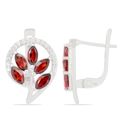 BUY NATURAL GARNET GEMSTONE LEAF EARRINGS IN STERLING SILVER