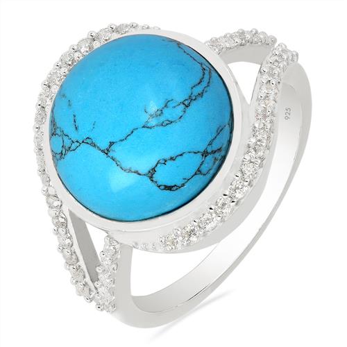 BUY SYNTHETIC TURQUOISE GEMSTONE BIG STONE RING IN STERLING SILVER 