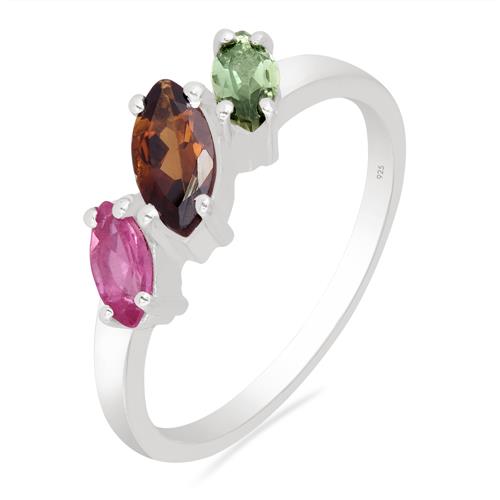 BUY NATURAL MULTI TOURMALINE GEMSTONE RING IN 925 STERLING SILVER