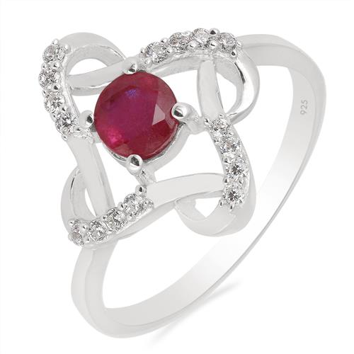 BUY STERLING SILVER NATURAL GLASS FILLED RUBY GEMSTONE CLASSIC RING