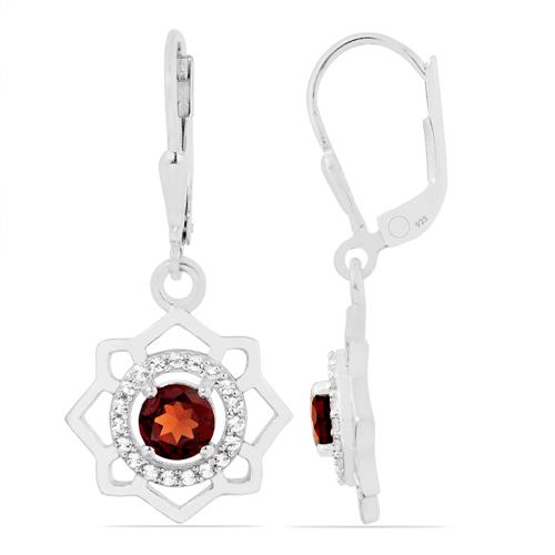 BUY NATURAL GARNET GEMSTONE HALO  EARRINGS IN 925 SILVER