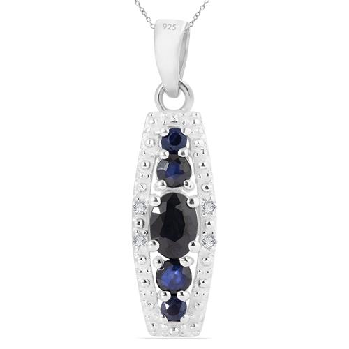REAL BLUE SAPPHIRE MULTI GEMSTONE PENDANT IN STERLING SILVER