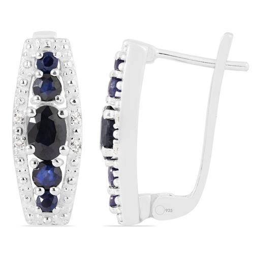 BUY NATURAL BLUE SAPPHIRE MULTI GEMSTONE UNIQUE EARRINGS IN STERLING SILVER