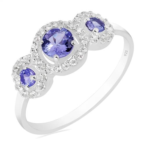 STERLING SILVER NATURAL TANZANITE GEMSTONE RING