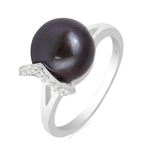 BUY NATURAL BLACK PEARL GEMSTONE RING IN STERLING SILVER