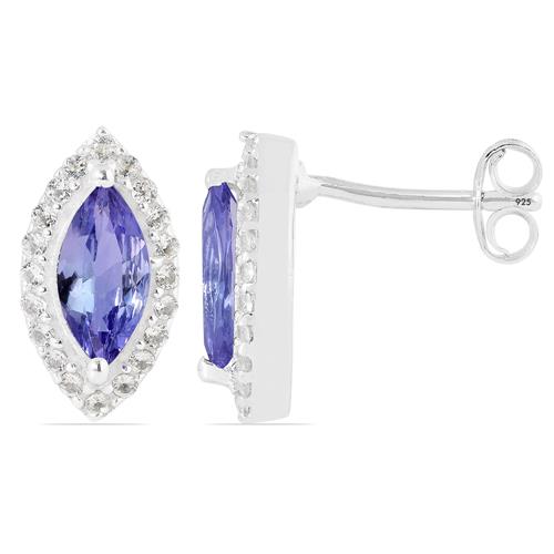 BUY STERLING SILVER NATURAL TANZANITE GEMSTONE HALO  EARRINGS