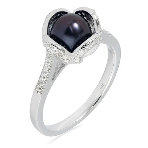 BUY 925 SILVER NATURAL BLACK FRESHWATER PEARL GEMSTONE HEART  RING