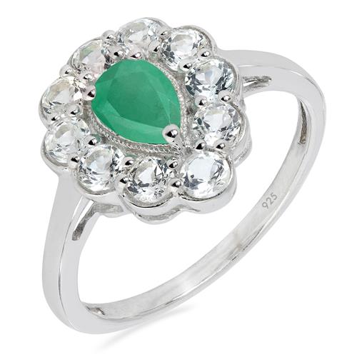 BUY NATURAL EMERALD GEMSTONE HALO RING IN 925 SILVER 