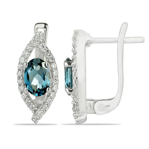 BUY 925 SILVER NATURAL LONDON TOPAZ GEMSTONE HALO EARRINGS