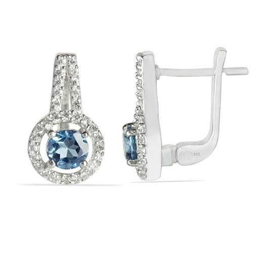 BUY 925 SILVER REAL SKY BLUE TOPAZ GEMSTONE HALO EARRINGS