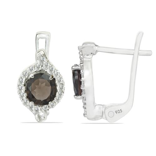 BUY 925 SILVER REAL SMOKY GEMSTONE HALO EARRINGS