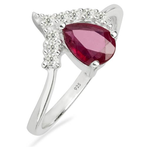 BUY GLASS FILLED RUBY GEMSTONE CLASSIC RING IN STERLING SILVER