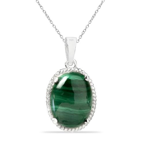 BUY 925 SILVER NATURAL MALACHITE GEMSTONE BIG STONE PENDANT