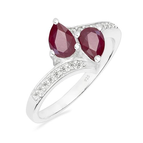 BUY 925 SILVER NATURAL GLASS FILLED RUBY GEMSTONE RING