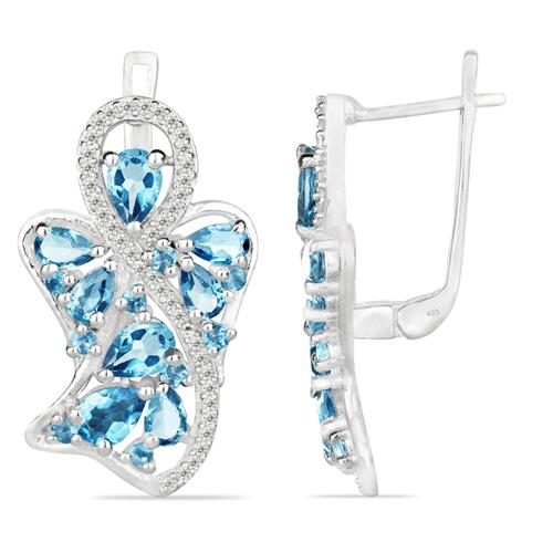 NATURAL SWISS BLUE TOPAZ GEMSTONE STYLISH EARRINGS IN 925 SILVER