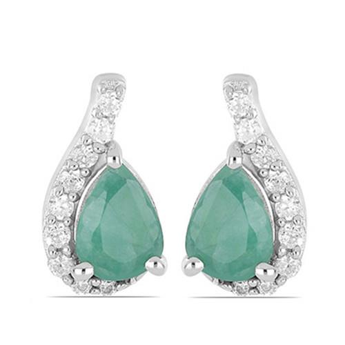 1.60 CT EMERALD STERLING SILVER EARRINGS WITH WHITE ZIRCON #VE011579