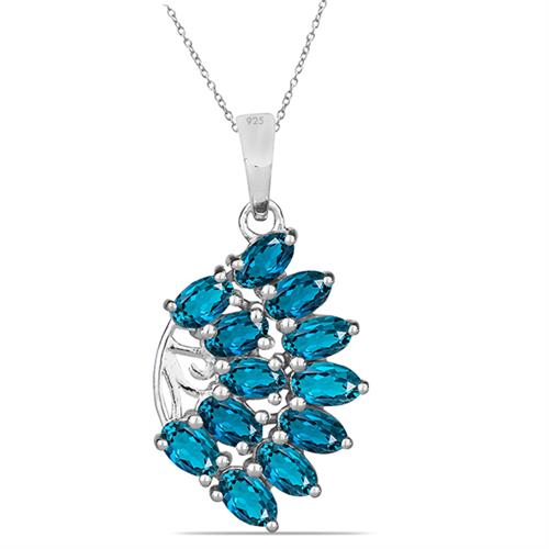 BUY STERLING SILVER NATURAL LONDON BLUE TOPAZ GEMSTONE CLUSTER PENDANT