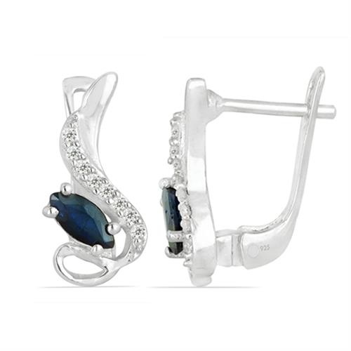 BUY NATURAL BLUE SAPPHIRE GEMSTONE CLASSIC EARRINGS IN 925 SILVER
