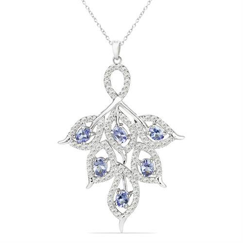 BUY REAL TANZANITE GEMSTONE LEAF PENDANT IN 925 SILVER