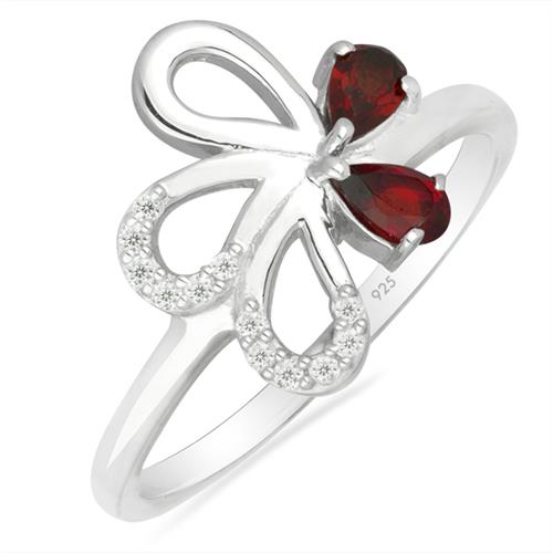 BUY NATURAL GARNET GEMSTONE FLOWER RING IN 925 SILVER