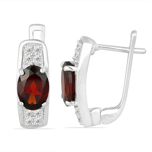 BUY STERLING SILVER NATURAL RED GARNET GEMSTONE CLASSIC EARRINGS