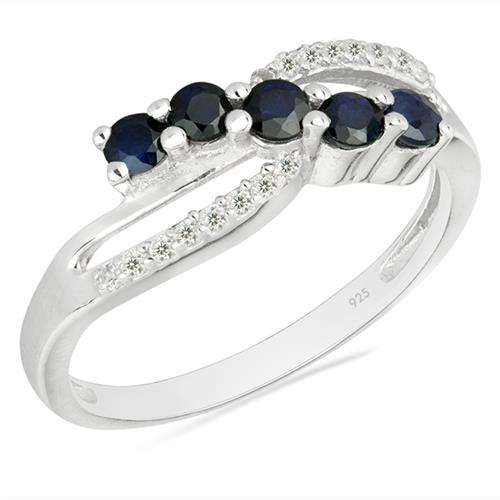 BLUE SAPPHIRE SILVER RING WITH WHITE ZIRCON #VR026296