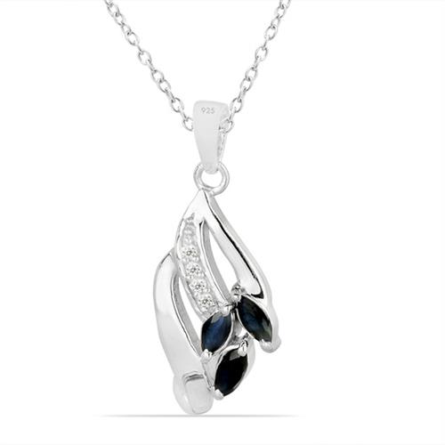 BUY NATURAL BLUE SAPPHIRE GEMSTONE PENDANT IN STERLING SILVER