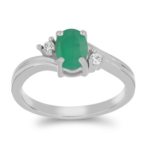 BUY 925 STERLING SILVER NATURAL EMERALD WITH WHITE ZIRCON GEMSTONE CLASSIC RING