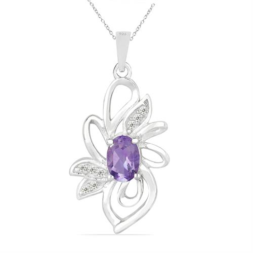 BUY AFRICAN AMETHYST GEMSTONE FLOWER PENDANT IN STERLING SILVER