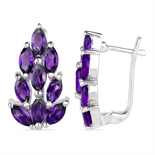 BUY STERLING SILVER GENUINE AFRICAN AMETHYST GEMSTONE LEAF EARRINGS