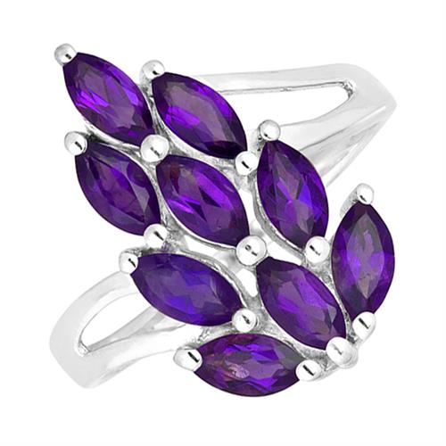 BUY AFRICAN AMETHYST GEMSTONE LEAF RING IN 925 SILVER