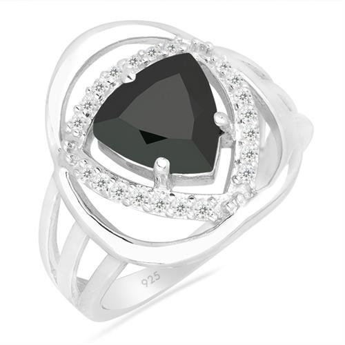 BUY NATURAL BLACK ONYX  GEMSTONE HALO  RING IN STERLING SILVER