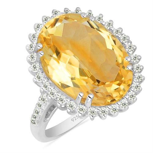 REAL CITRINE GEMSTONE BIG STONE RING IN STERLING SILVER