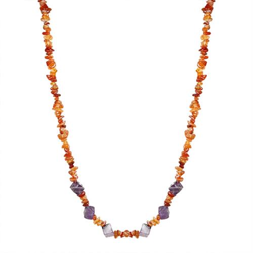 NATURAL CARNELIAN NUGGETS AND AMETHYST CUBES 32 INCHES NECKLACE #VBJ010033