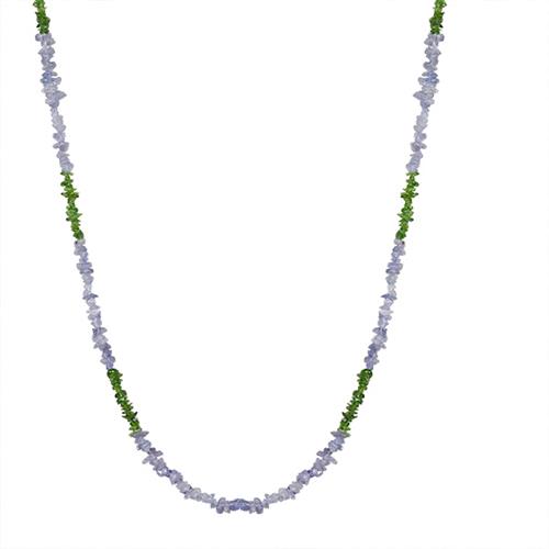 925 SILVER NATURAL TANZANITE AND CHROME DIOPSITE GEMSTONE NUGGETS NECKLACE