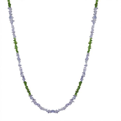 BUY 925 SILVER NATURAL TANZANITE AND CHROME DIOPSITE GEMSTONE NUGGETS NECKLACE