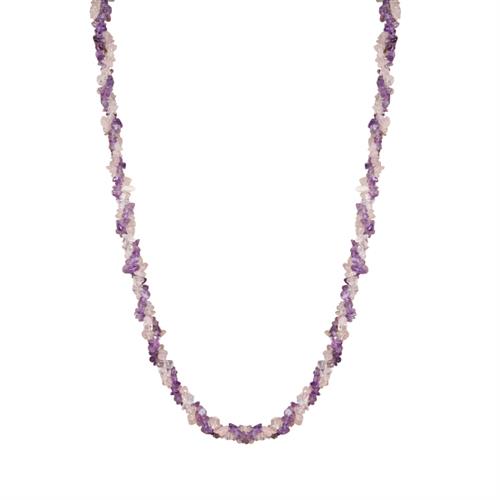 BUY STERLING SILVER NATURAL AMETHYST AND ROSE QUARTZ GEMSTONE NUGGETS NECKLACE