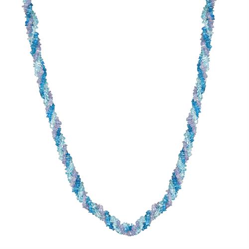 REAL TANZANITE, NEON AND SKY APATITE NUGGETS NECKLACE IN STERLING  SILVER