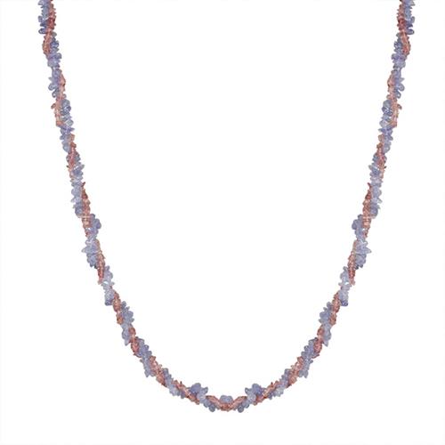 BUY REAL PINK TOURMALINE AND TANZANITE  GEMSTONE NUGGETS NECKLACE IN STERLING SILVER